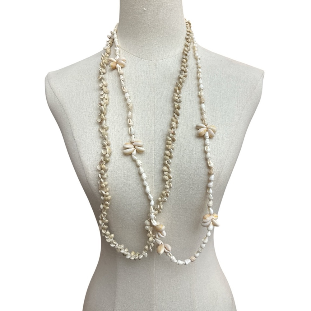 Set of (2) Vintage Cowrie Shell Necklaces Handmade Lei Single Strand Hawaiian